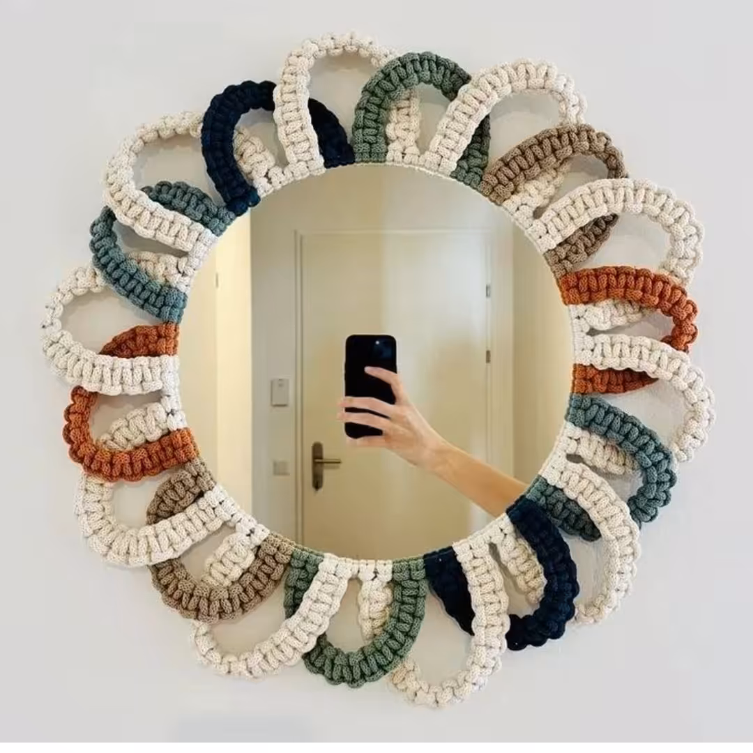 قاب آینه مکرومه رنگین کمان دکوراتیو 