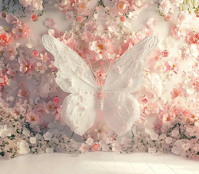 بک دراپ عکاسی عروس و داماد با گلهای صورتی | گرافیک با طعم تربچه