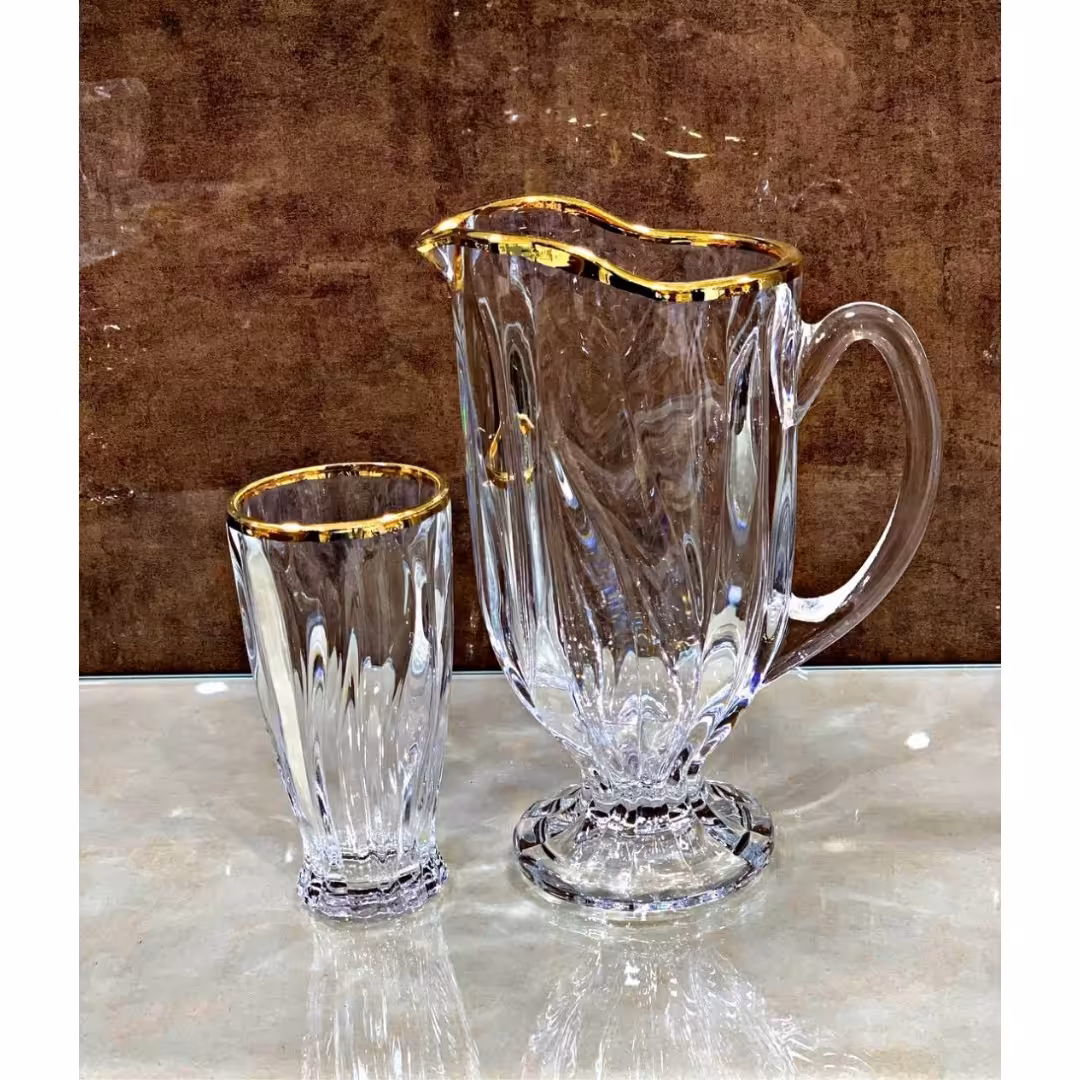 پارچ و لیوان بامبو جدید لب طلا