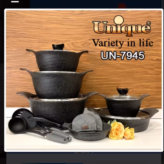 سرویس قابلمه یونیک 14 پارچه مشکی گرانیتی رز  کد 7945


