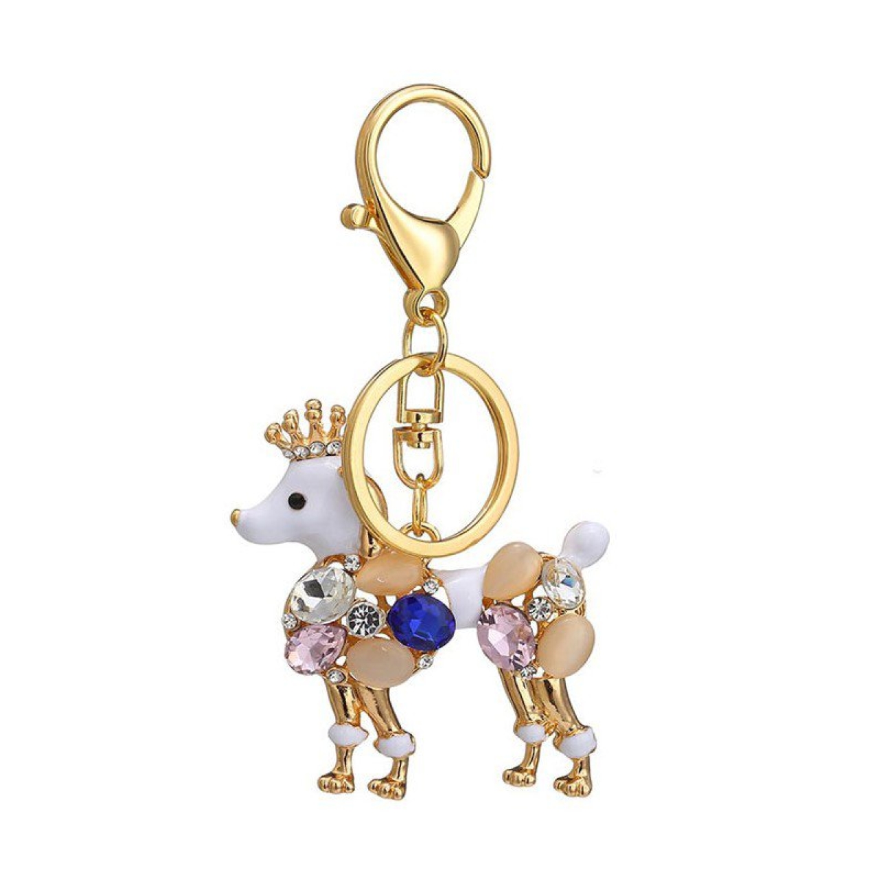 جاکلیدی فانتزی مدل سگ نگین دار یاقوت آبی و صورتی