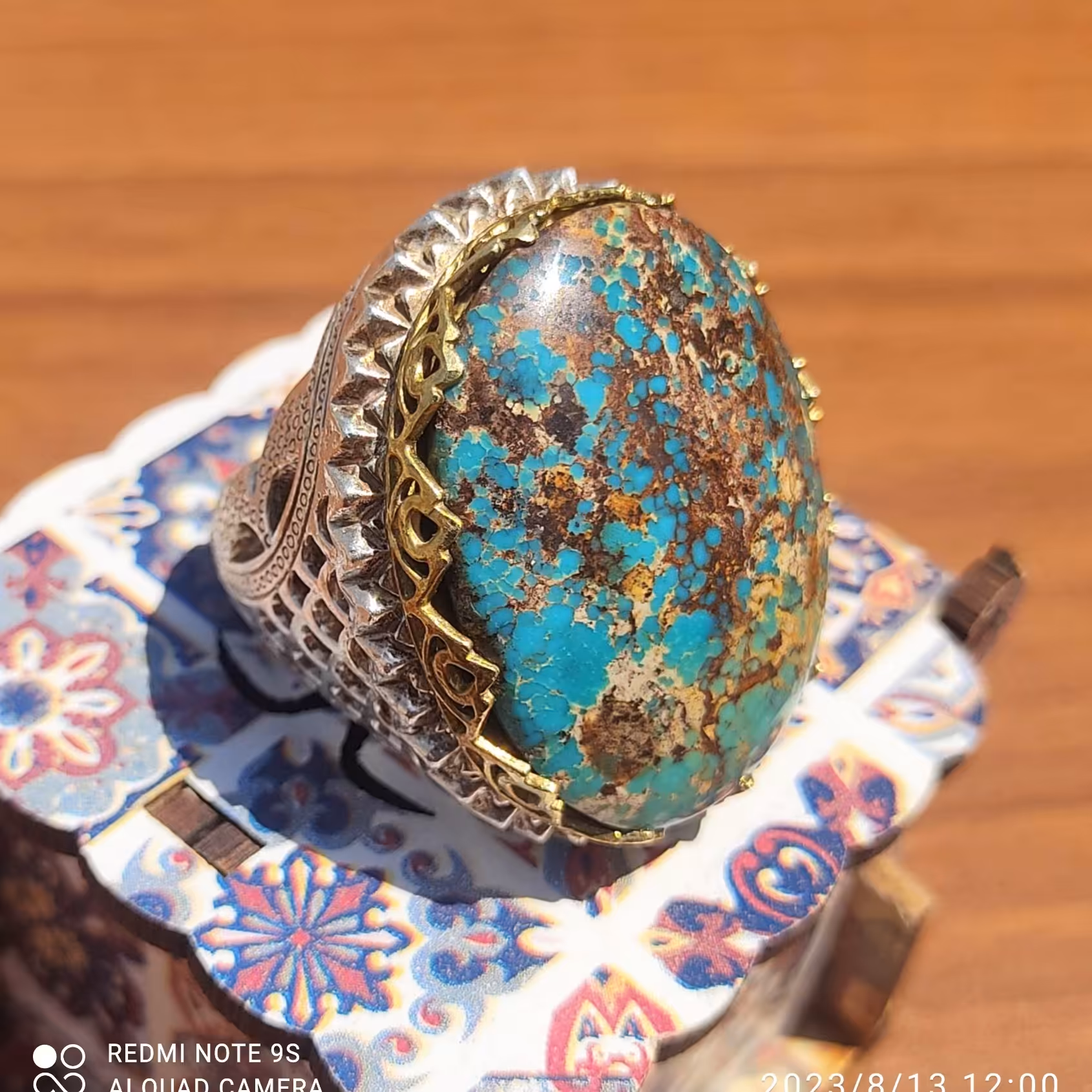 انگشتر فیروزه سبزآبی نیشابوری(خیلی درشت)