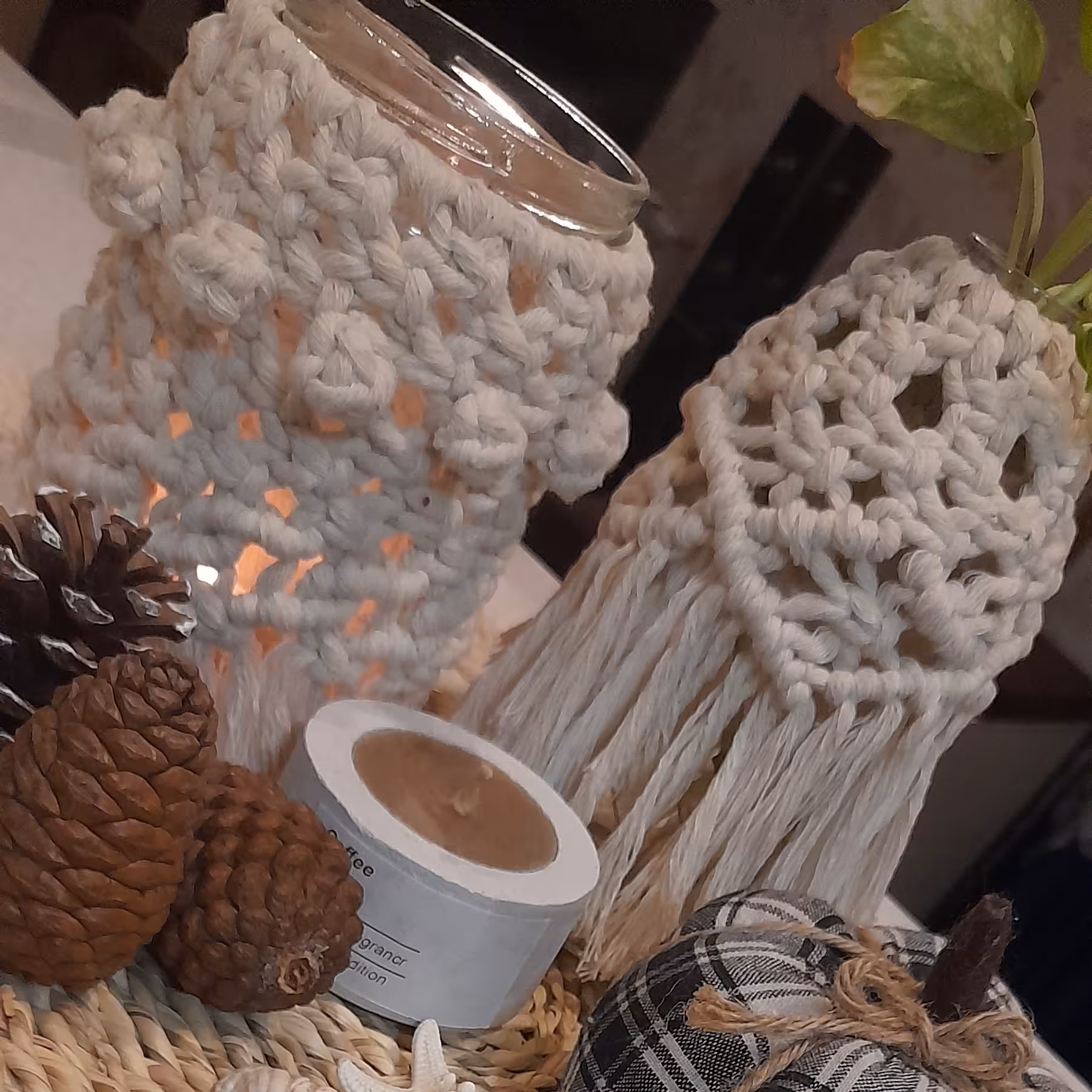 گلدان وجاشمعی مکرومه