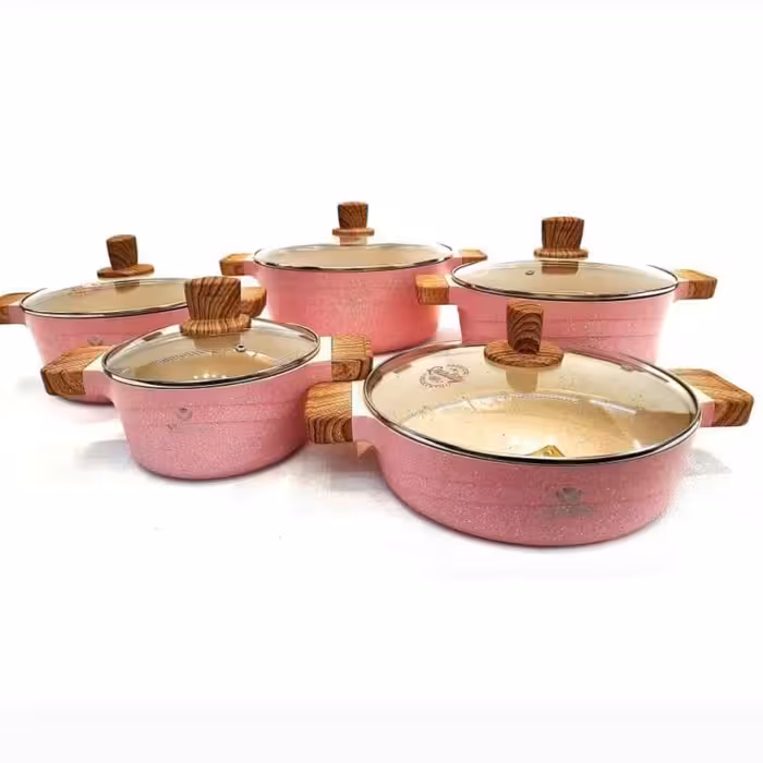 سرویس قابلمه طرح ووگاتی 10 تیکه دسته چوبی نانو گرانیت