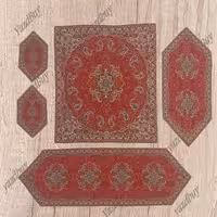 رومیزی ترمه ست 5 تکه طرح نسترن رنگ قرمز