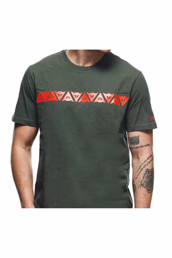 تی شرت سبز مردانه BOOKPOT MOTORCYCLE STRIPES خاکی اورجینال Dainese