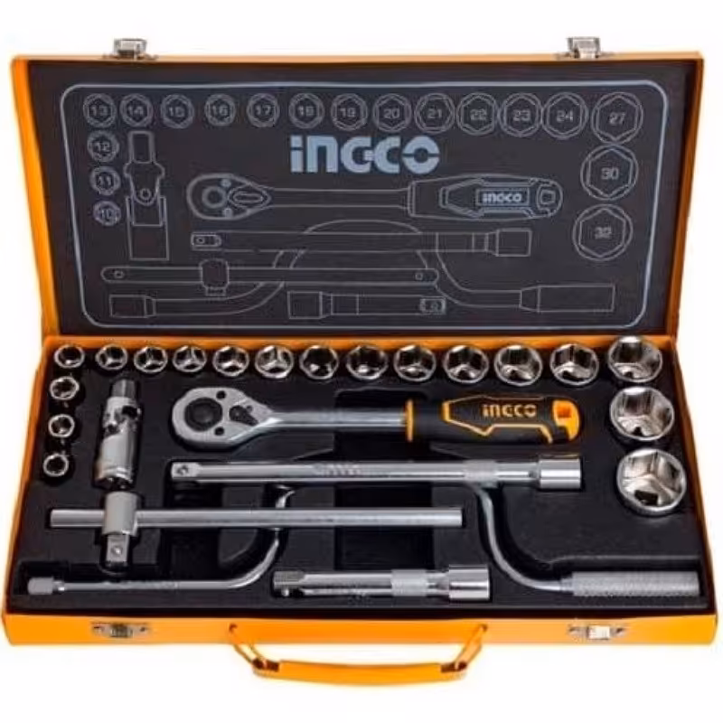 بکس 24 پارچه یک دوم اینکو ingco  بکس تکی سایز 10تا 32 همراه با چند نوع دسته بکس متفاوت