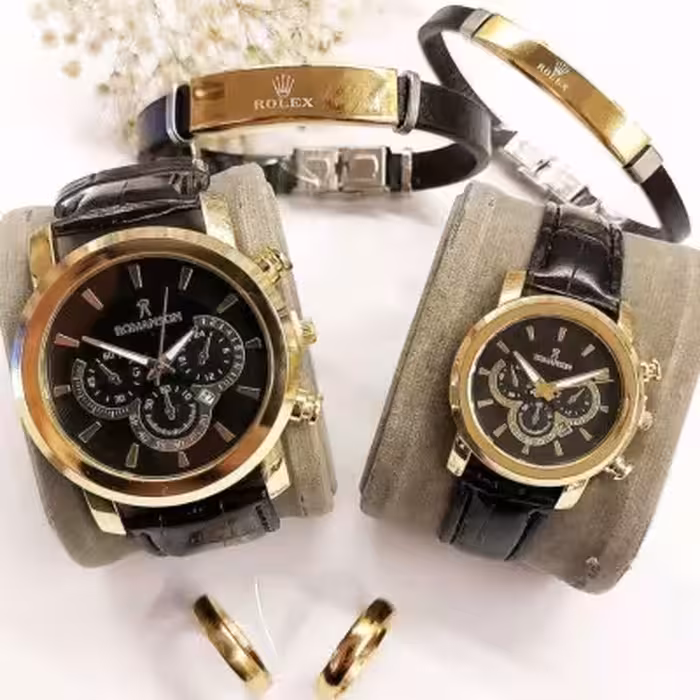 ست ساعت بندچرم رومانسون با دستبند وست حلقه