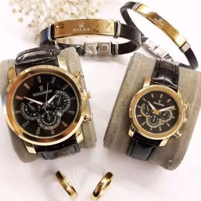 ست ساعت بندچرم رومانسون با دستبند وست حلقه