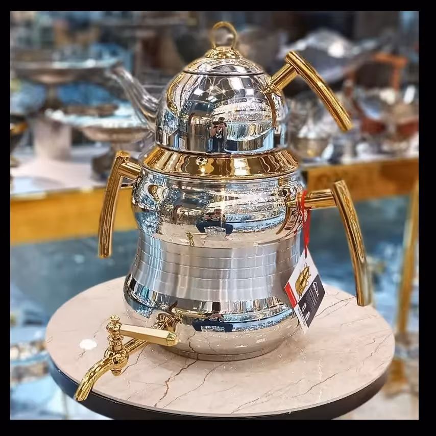 کتری و قوری تمام استیل نزاز  جدید با استیل درجه یک6لیتری