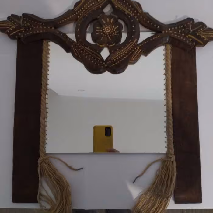 آیینه دیواری چوبی خراطی کنفی ویترای بزرگ369براق و تک