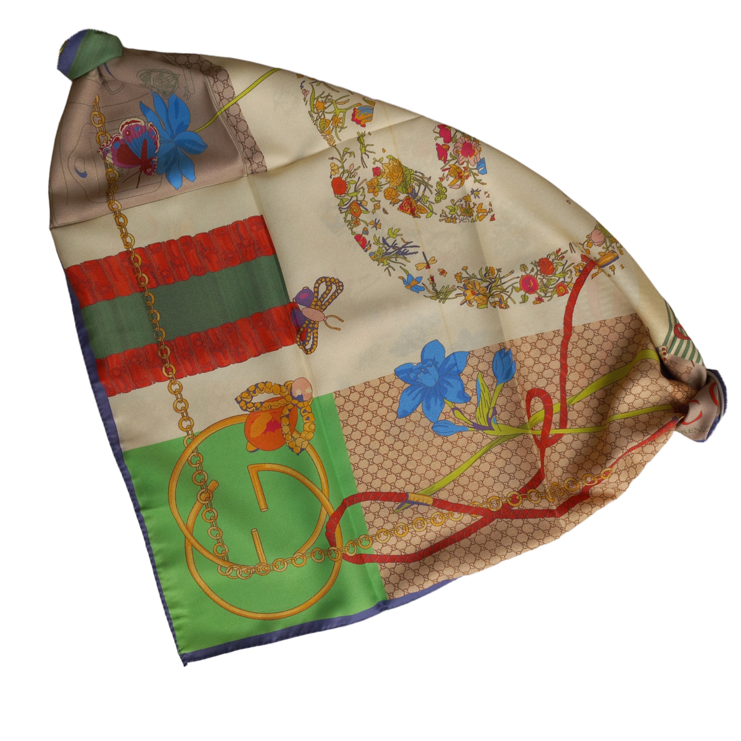 روسری قواره کوچک مینی اسکارف ابریشم توییل فانتزی گلدار کد 5