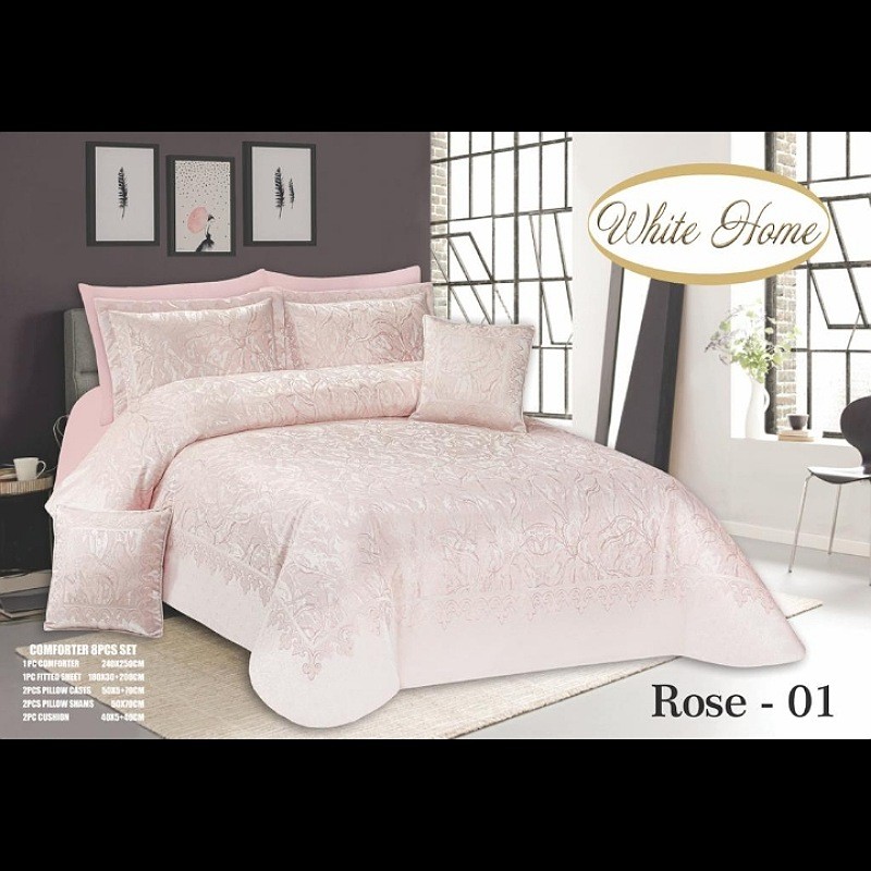 روتختی مخمل پنلی ترک درجه یک برند وایت هوم طرح رز صورتی روشن