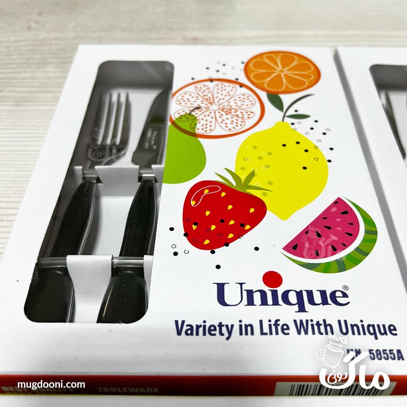 ست کارد و چنگال میوه خوری شیک یونیک Unique UN-5855A اورجینال رنگ مشکی