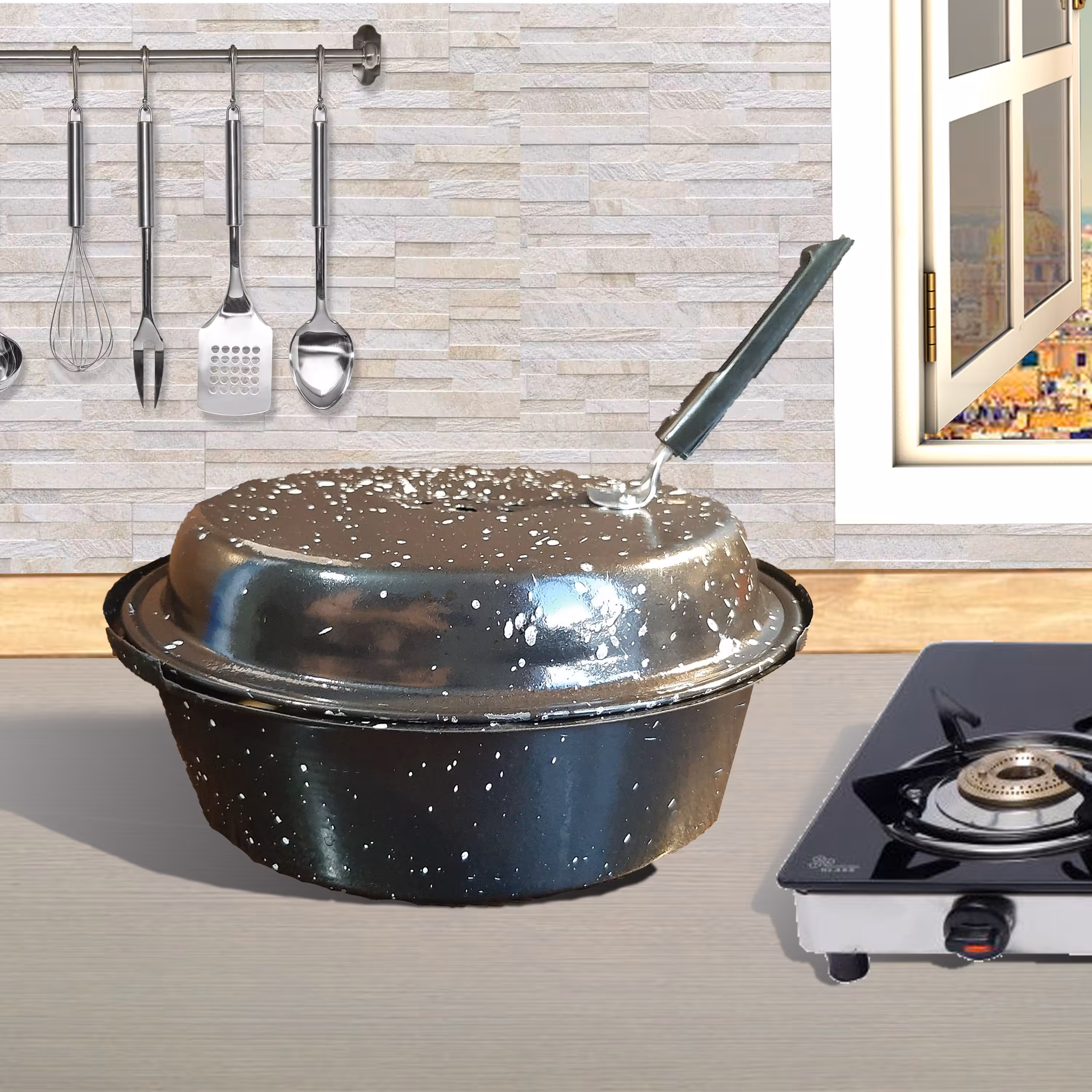 کبابپز روگازی لعابی سه تکه (سایز کوچک)