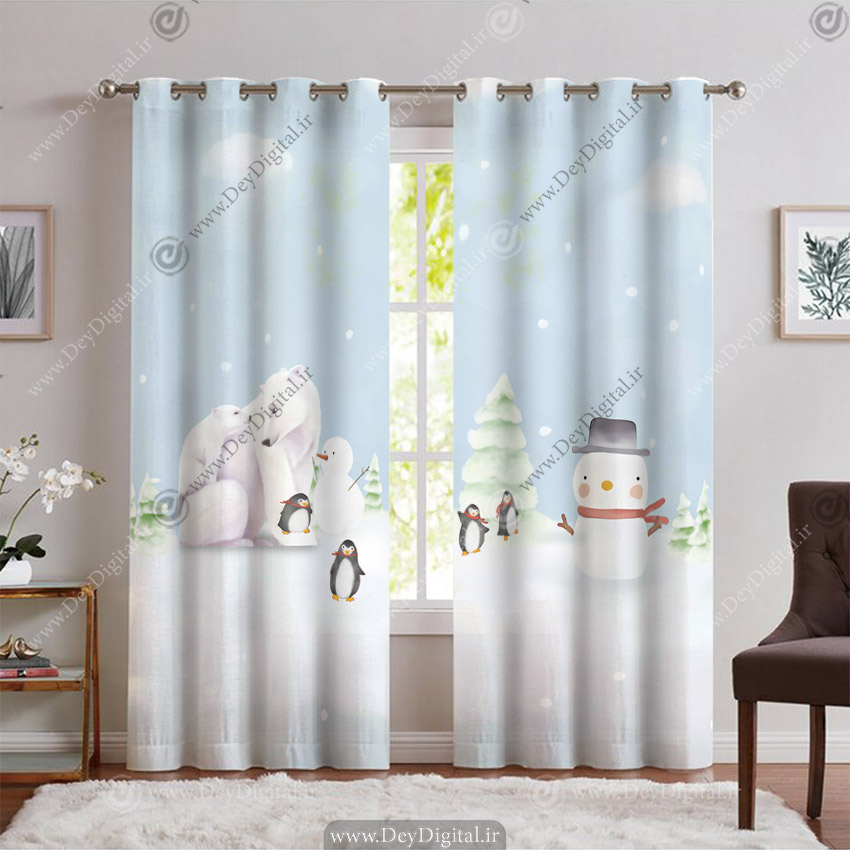 پرده کودک فانتزی طرح آدم برفی PK-6816