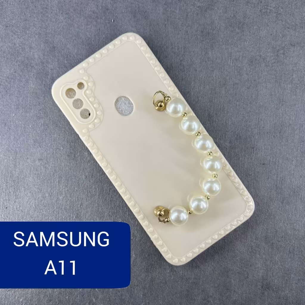 قاب گوشی سامسونگ A11 آویز مروارید صدفی محافظ لنزدار تک رنگ
