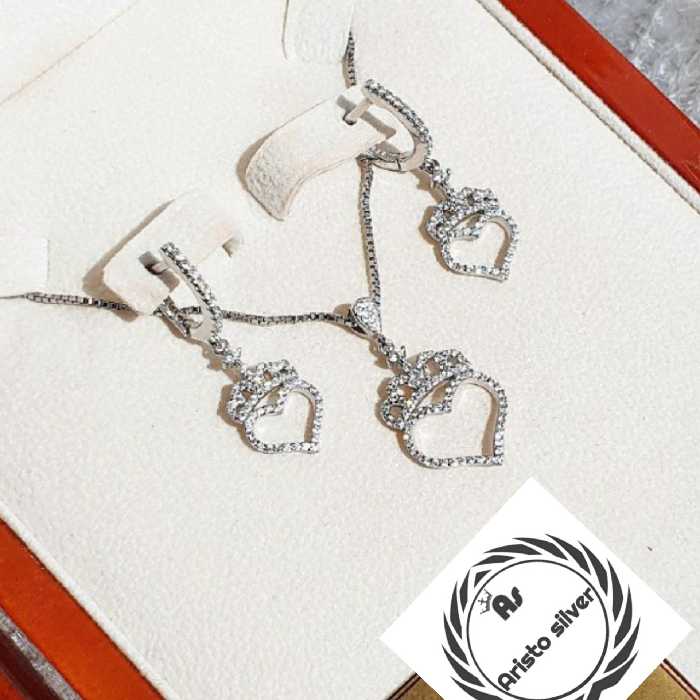 نیمست نقره طرح تاج دل بسیار شیک باعیار 925 و آبکاری طلاسفید با زنجیر ونیزی 40 سانتی