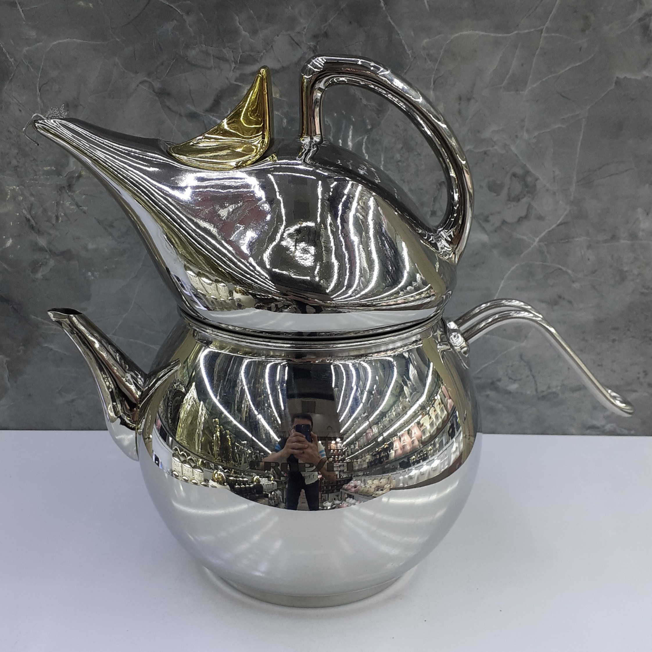 کتری قوری لوله دار  برند کروپ ست 3لیتری ، کف چدن ، استیل براق