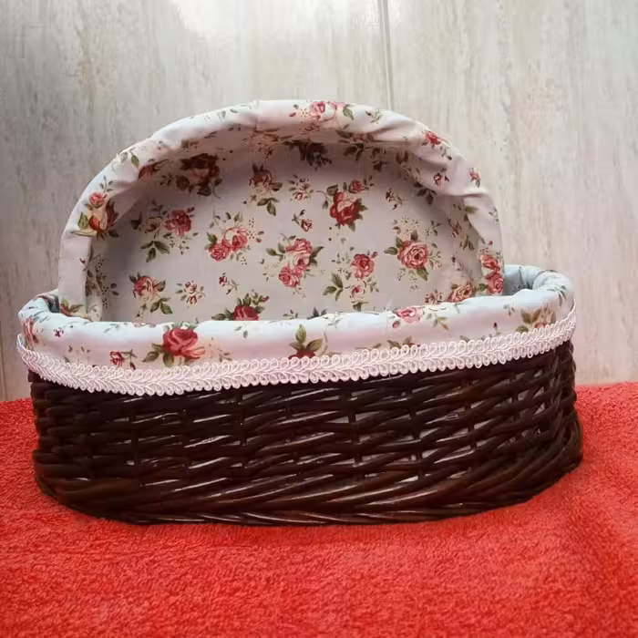 سبد جانونی بیضی دو تکه قهوه ای پارچه دار