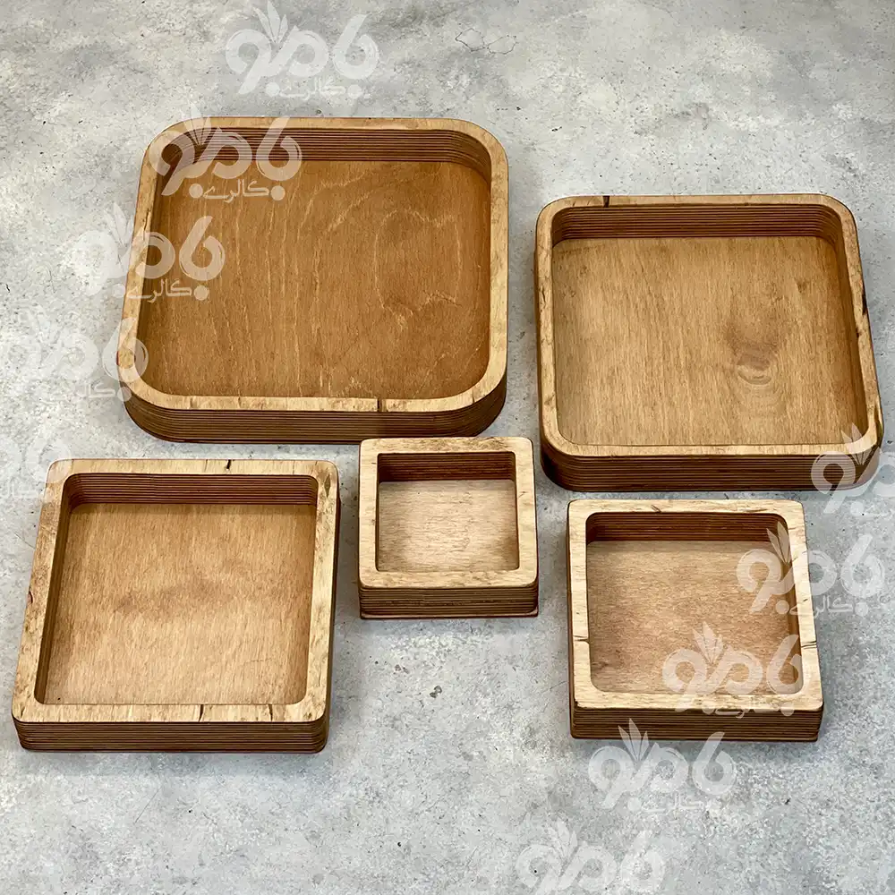 کاسه و ظروف پذیرایی 5تکه پلای وود مربع