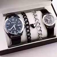 ست ساعت مردانه و زنانه پوسیتیف و دستبند استیل بند چرم و بدنه استیل کد 425 