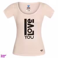 تیشرت زنانه تاپیک طرح LOVE رنگ کرم