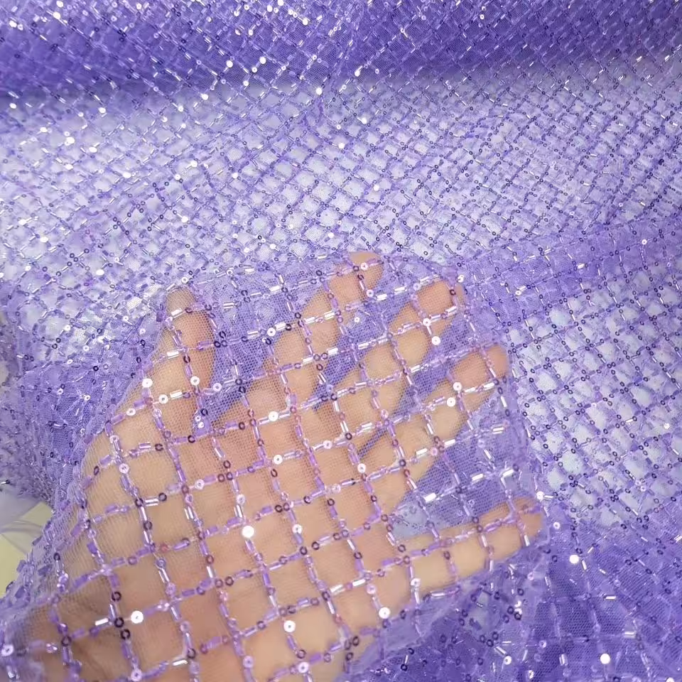 پارچه دانتل پولک دوزی و ملیله دوزی طرح لوزی 2