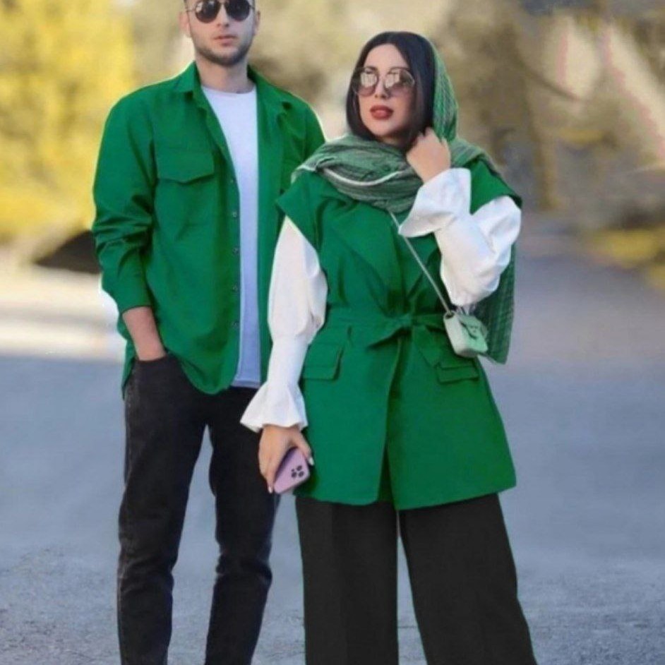 ست زوج سه تیکه جنس وست وبلوز مازراتی شومیز تترون سایز فری تا46