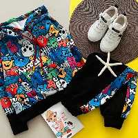 ست هودی و شلوار اسپورت مناسب حدود سنی 3 تا 11 سال شیک و  جذاب  آستین فینگردار کیفیت عالی 