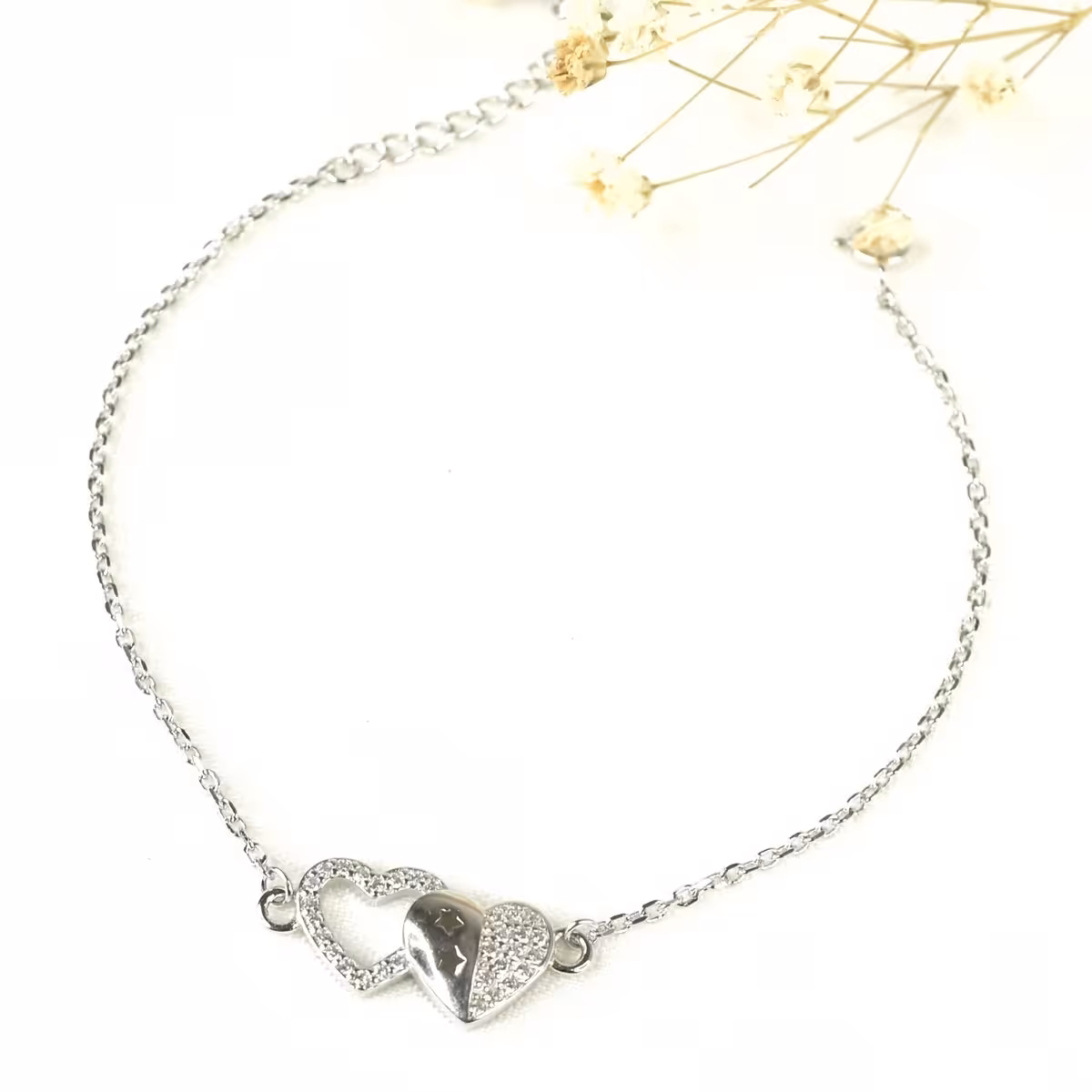 دستبند نقره طرح قلب دوقلو کد8424