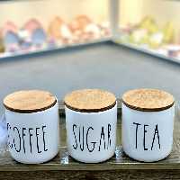 بانکه های سرامیکی پا سماوری  درب بامبو  مخصوص چای وشکر وقهوه