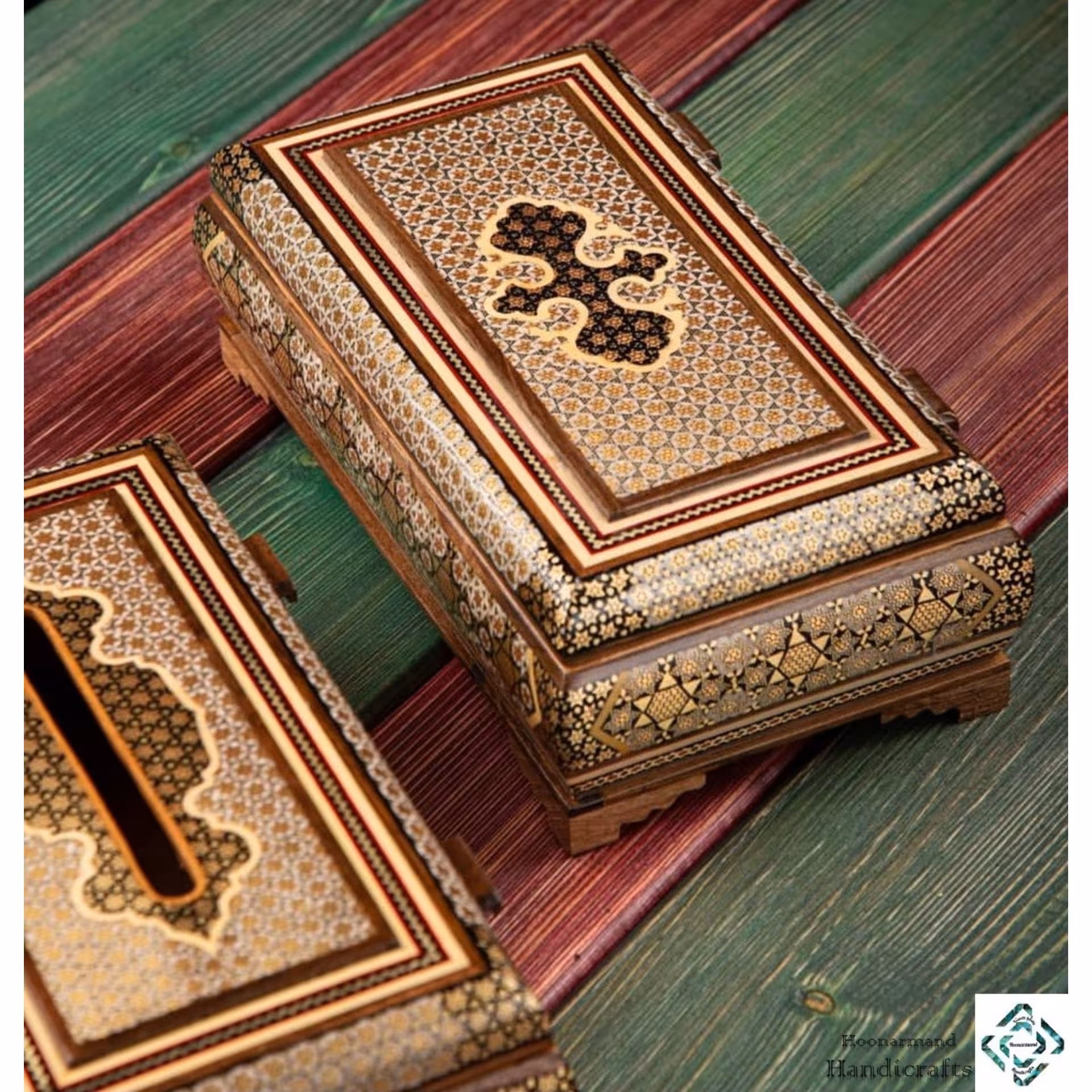 ست جادستمالی و جا قاشقی خاتم کاری صلیبی اعلاء