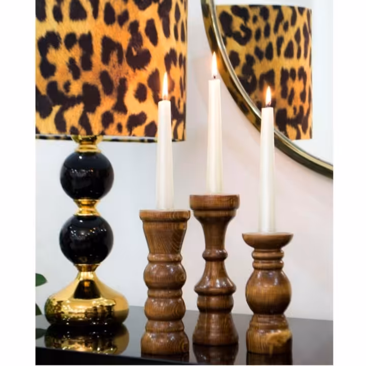 شمعدان چوبی سه عددی از چوب راش سایز 15  18  و 20 سانتیمتری