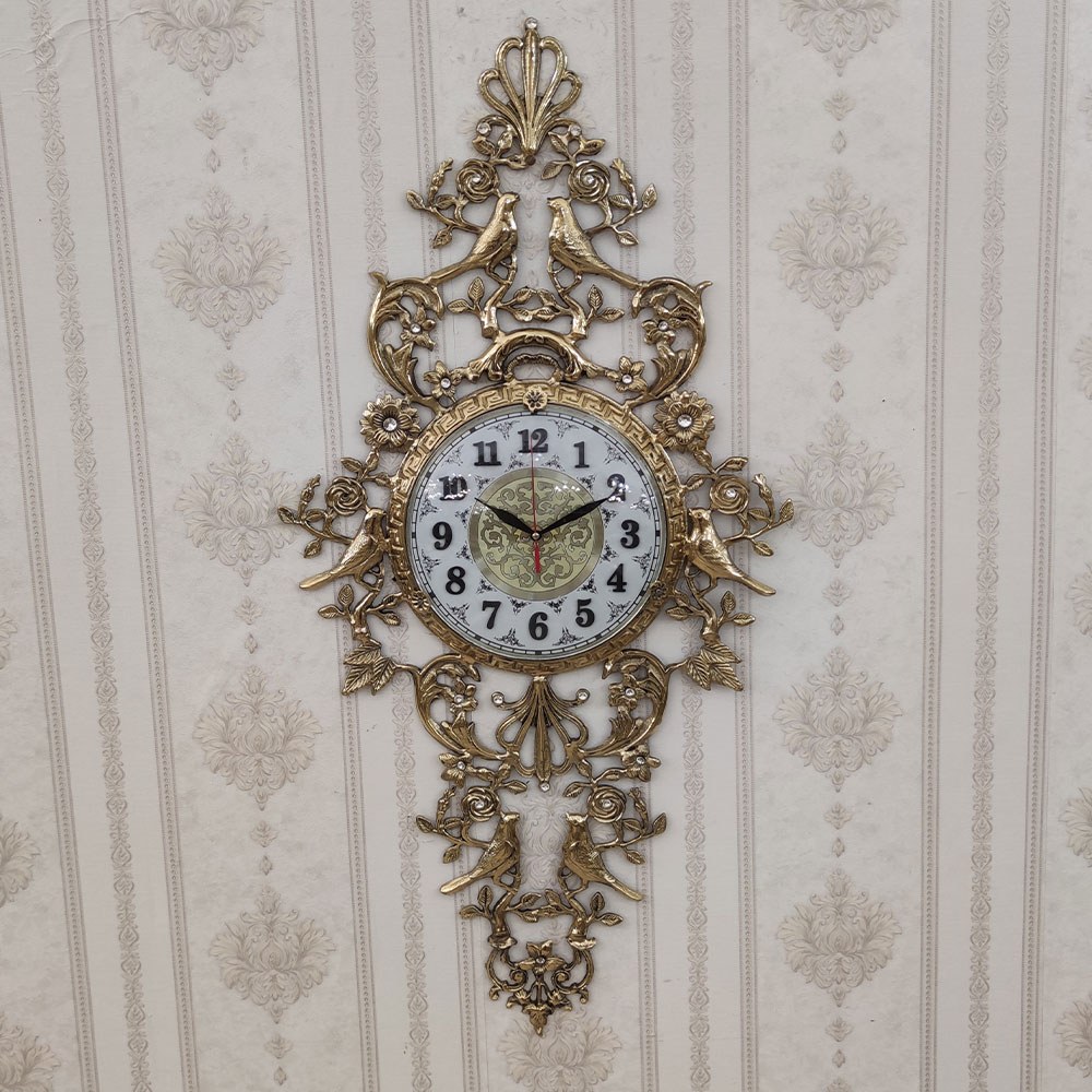 ساعت دیواری برنزی مدل گل و بلبل صفحه 23 کد 809 ( ساعت برنجی دیواری)