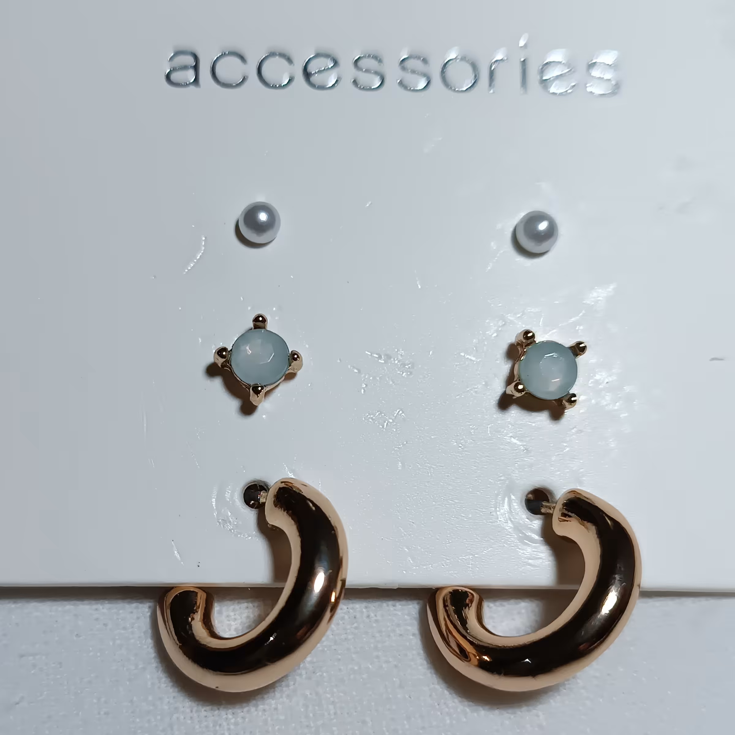 پک  گوشواره سه عددی حلقه پشت  میخی  رنگ ثابت بدون حساسیت آبکاری طلا