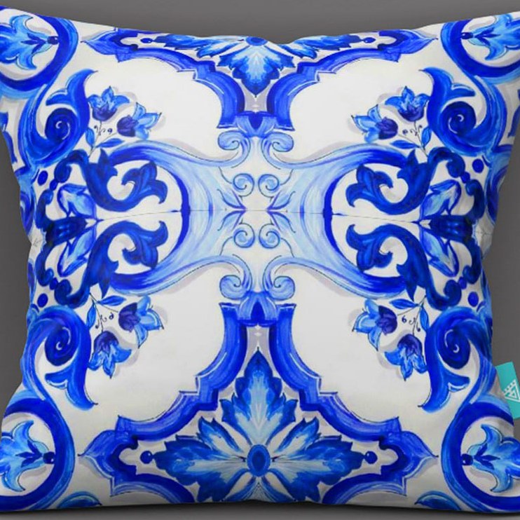 کاور کوسن مخمل 40x40 طرح  قلم آبی 3 آرت مان