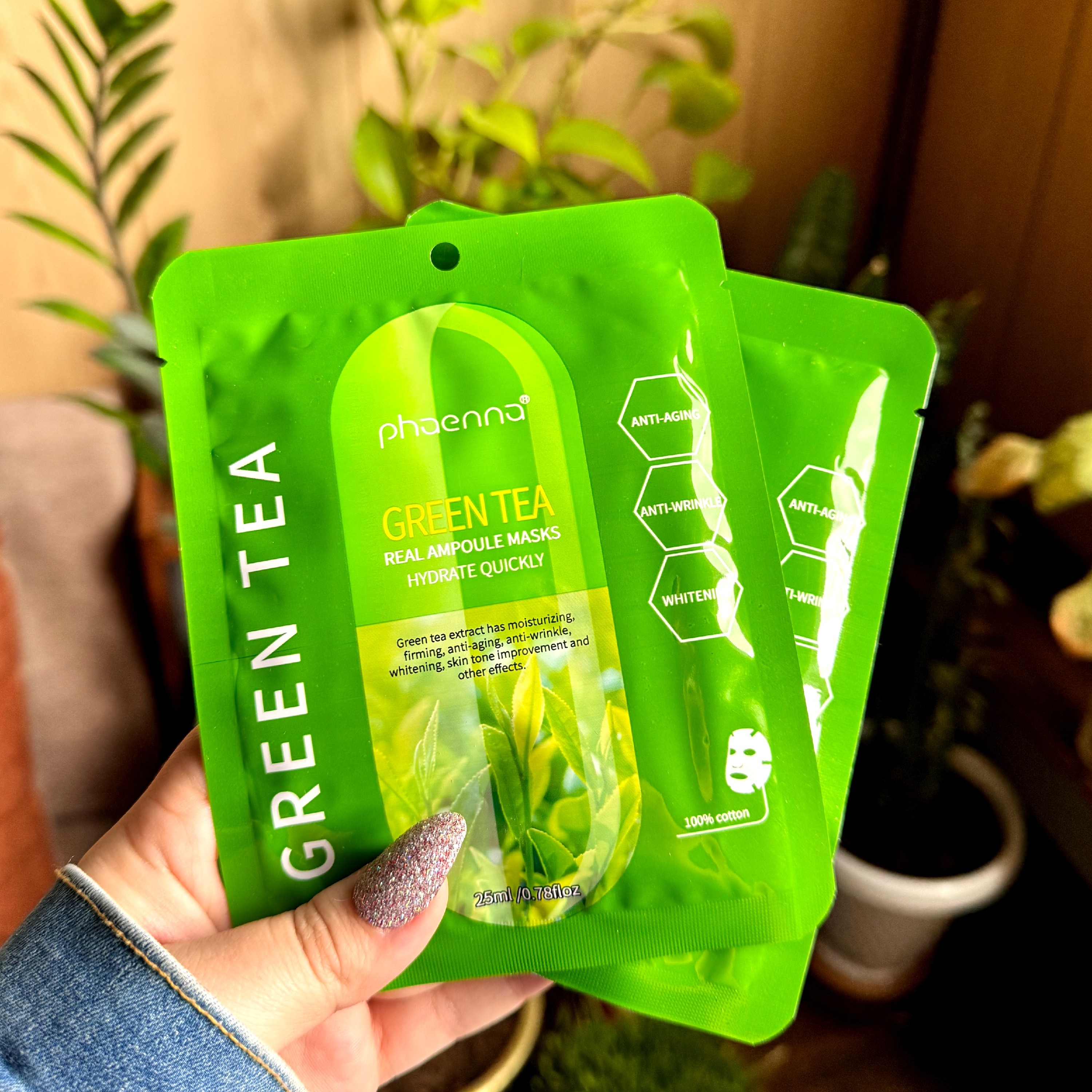 ماسک ورقه ای چای سبز روشن کننده پوست جوانساز ضد جوش ضد لک آبرسان شاداب کننده خنک کننده پوست صورت لایه بردار 