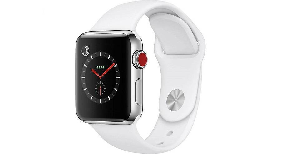 ساعت هوشمند اپل واچ سری 3 سلولار مدل 38mm Stainless Steel Case with Soft White Sport Band