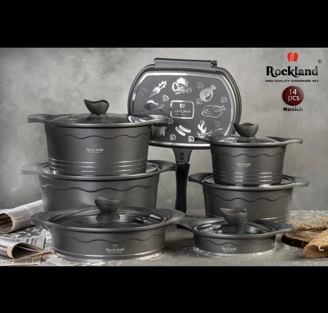 سرویس قابلمه گرانیت برند راکلند مدل مونیخ 14پارچه رنگ طوسی