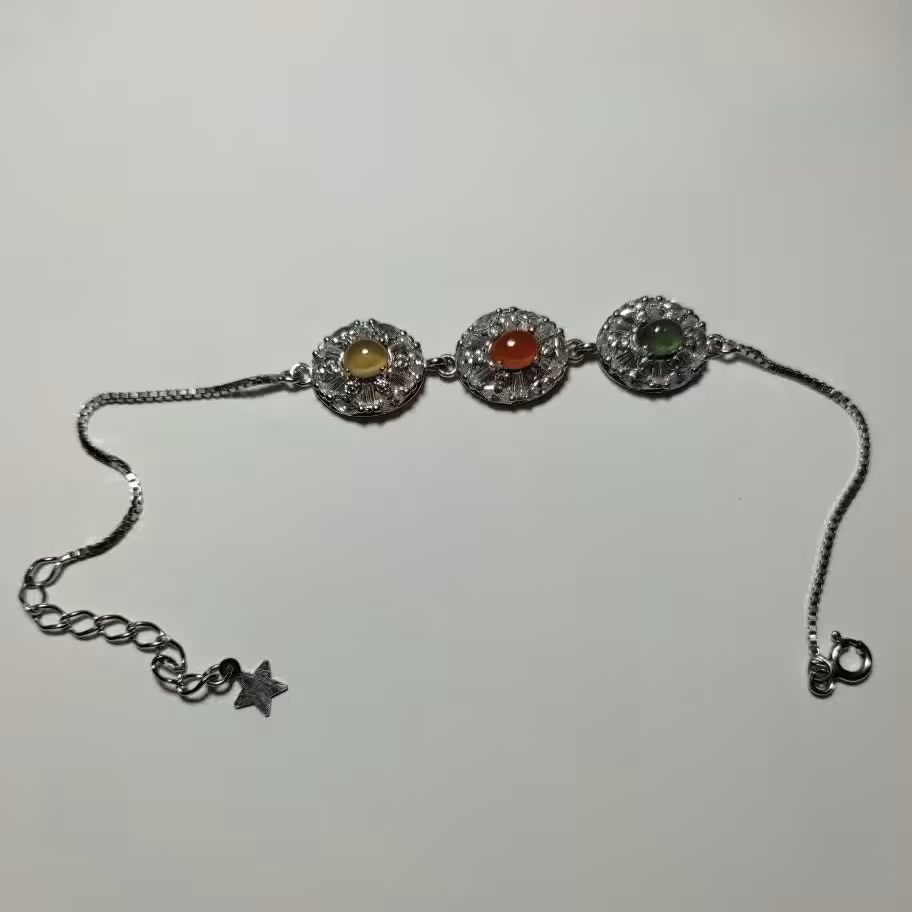 دستبند عقیق با فرم نقره 925و آبکاری رادیوم 