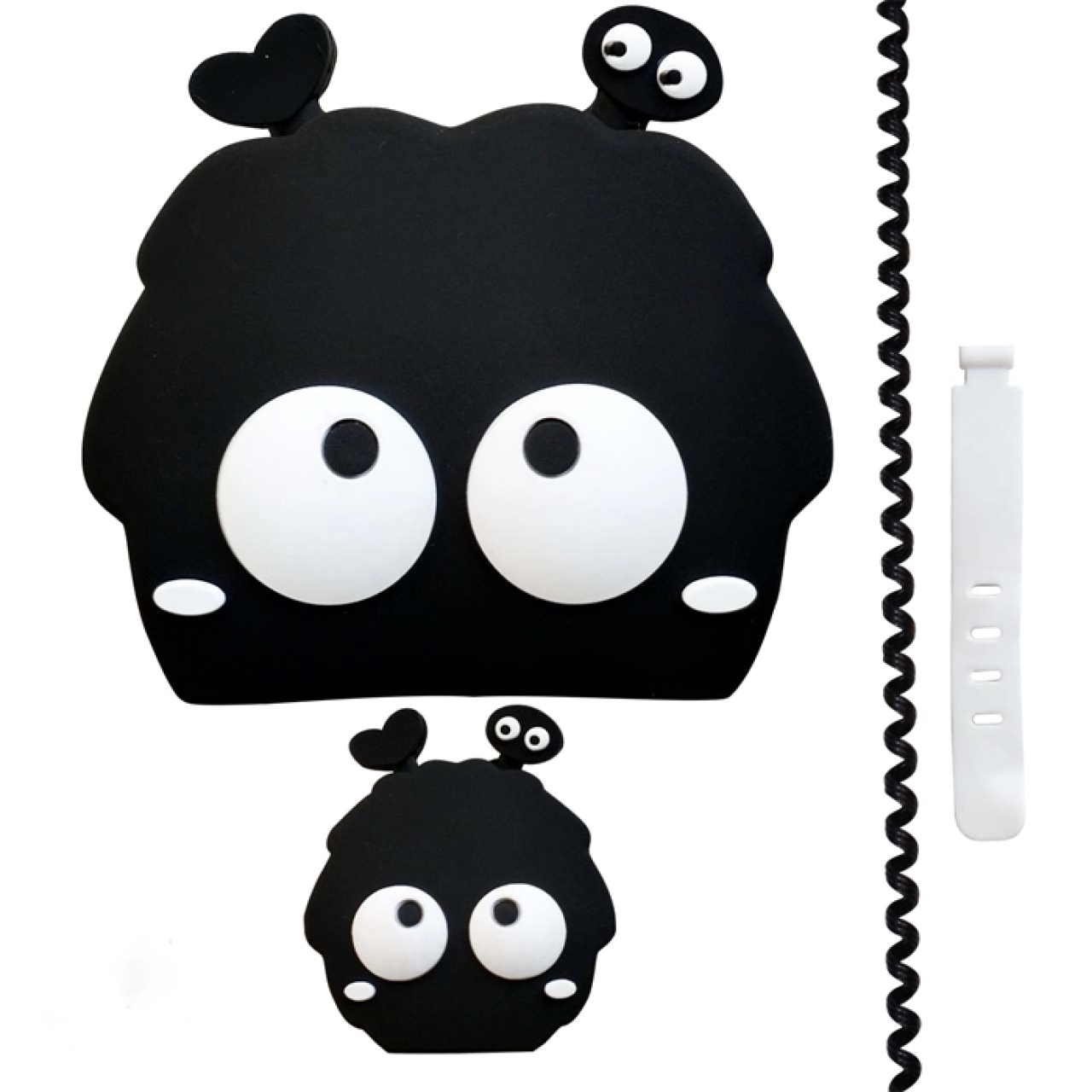 محافظ سیلیکونی کابل و آداپتور طرح هپل مشکی مناسب برای شارژر 25W سامسونگ بسته چهار عددی