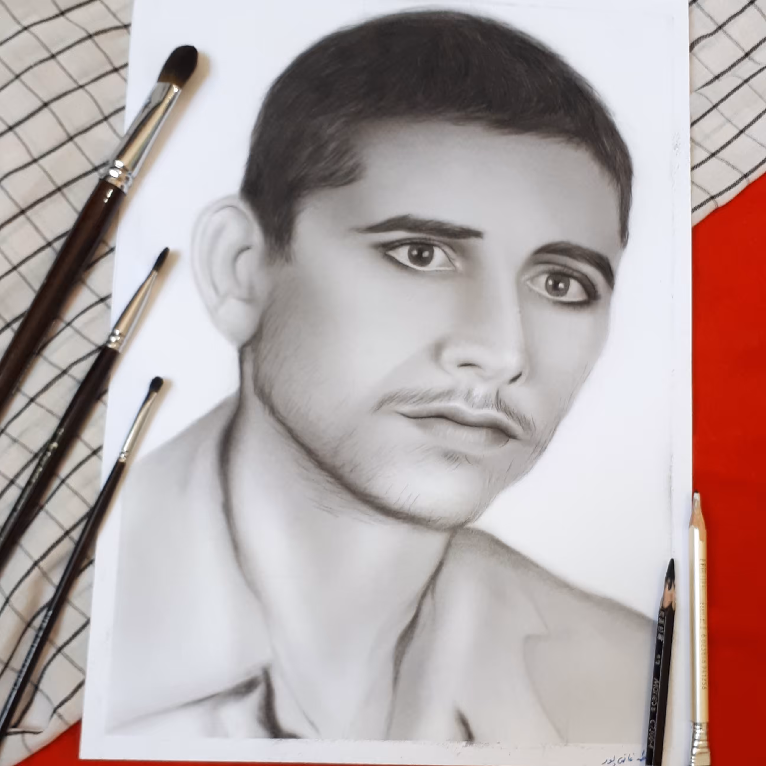 طراحی چهره سیاهقلم شهید اسد الله عادی زاده