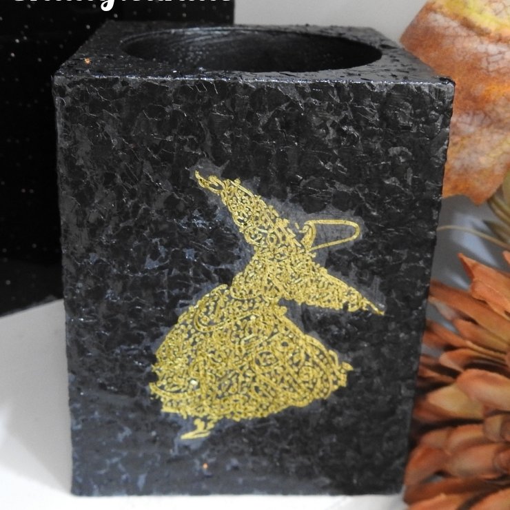 شمع فانوسی عکسدار گرانیتی وارمر خور رنگ مشکی