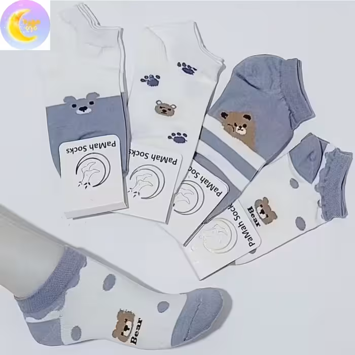 جوراب مچی طرح تدی رنگ آبی در چهار طرح