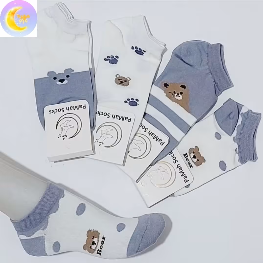 جوراب مچی طرح تدی رنگ آبی در چهار طرح