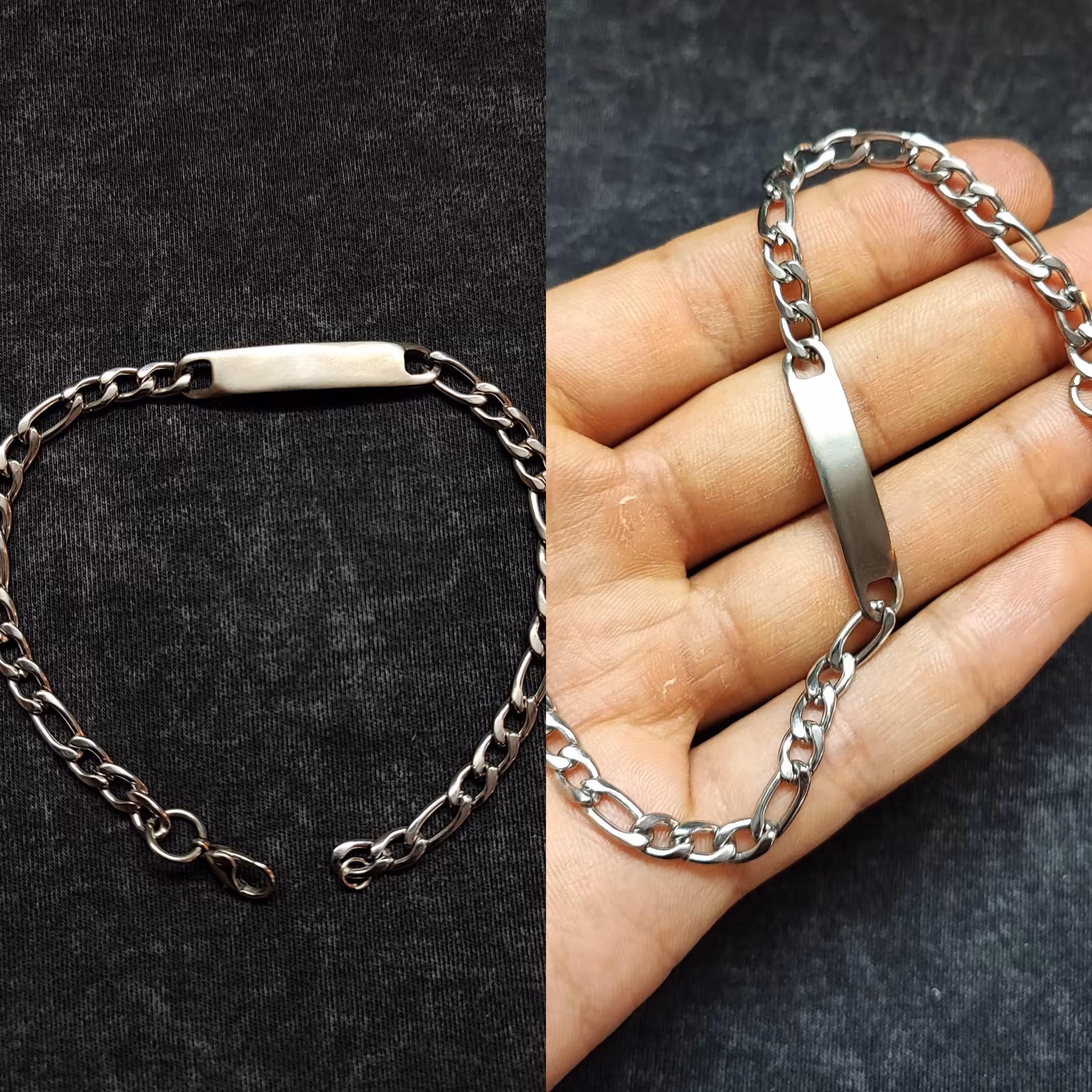 دستبند  کارتیر استیل نقره‌ای_قابل حکاکی  سایز کوچک کد 145