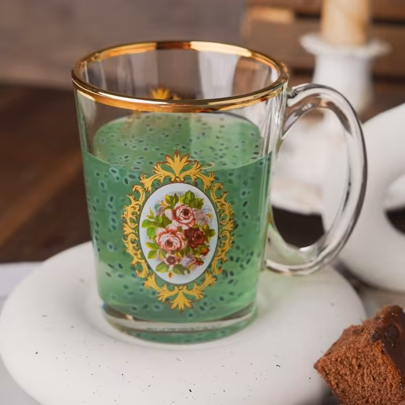 لیوان بلوری لب طلا  گل سرخ ساخت چین شرکت بلینک مکس مدل اوشن بسته شش عددی