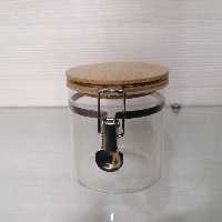 بانکه پیرکس درچفتی با درب چوب بامبو سایز سه