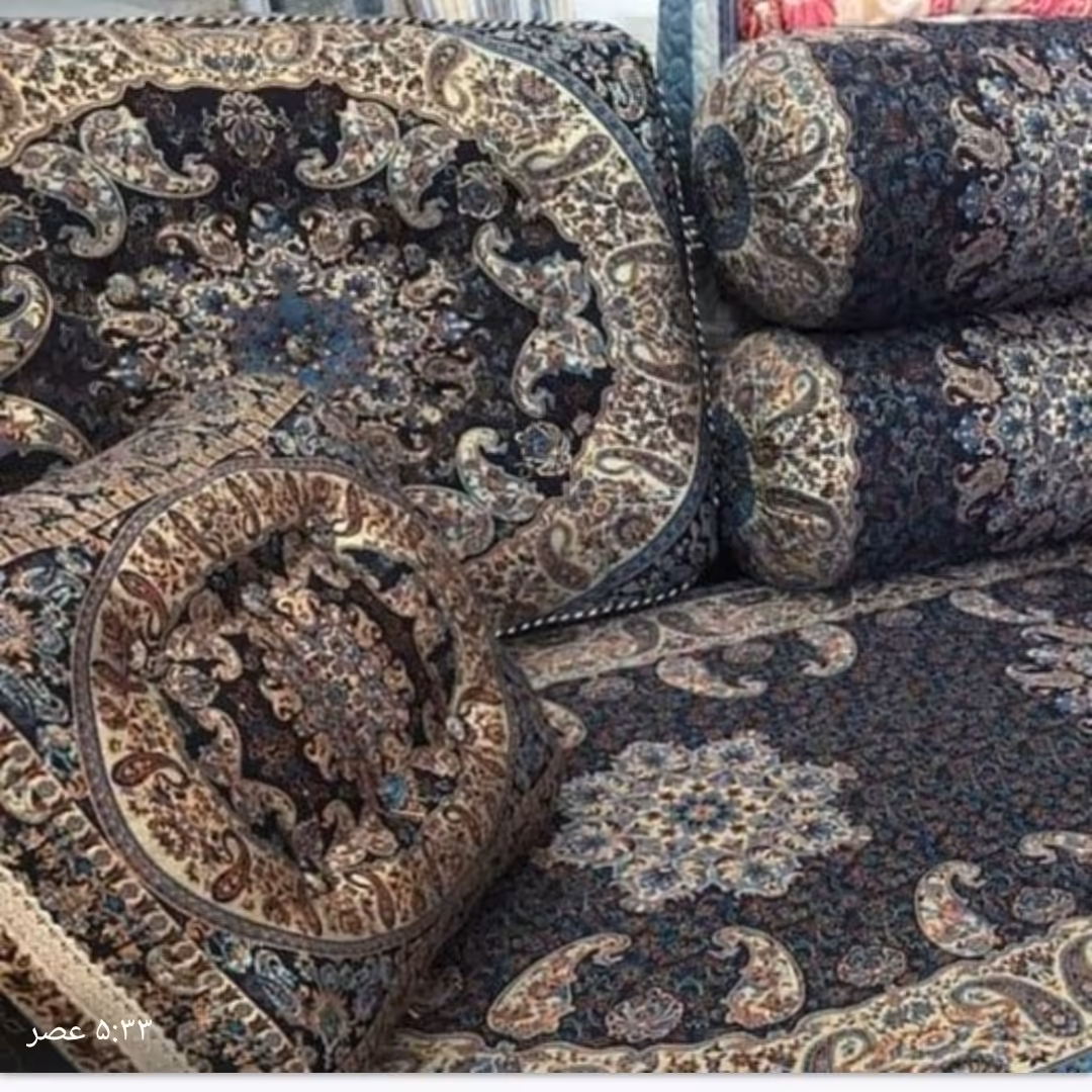 سرویس پشتی ترمه تخت سنتی شاه نشین 7 تیکه مدل شاه پسند سورمه ای فاخر 